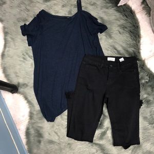 Nice and comfortable one-shoulder tee in navy blue